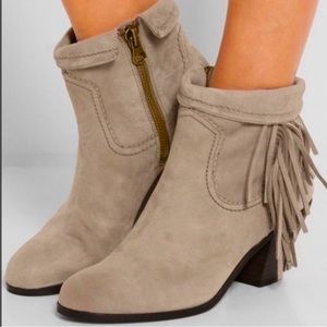 Sam Edelman Louie Fringed Genuine Suede Taupe Booties
